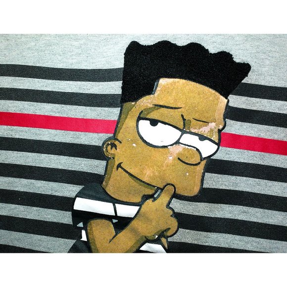 Vtg Rare Black Bart Simpson Inmate Wandering Juvie Ep. Gray Striped Sweater Sz M - Picture 3 of 9
